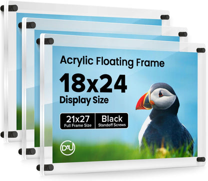 Clear Acrylic Wall Mount Floating Frameless Picture Frame (16 Sizes, 4 Standoff Colours)