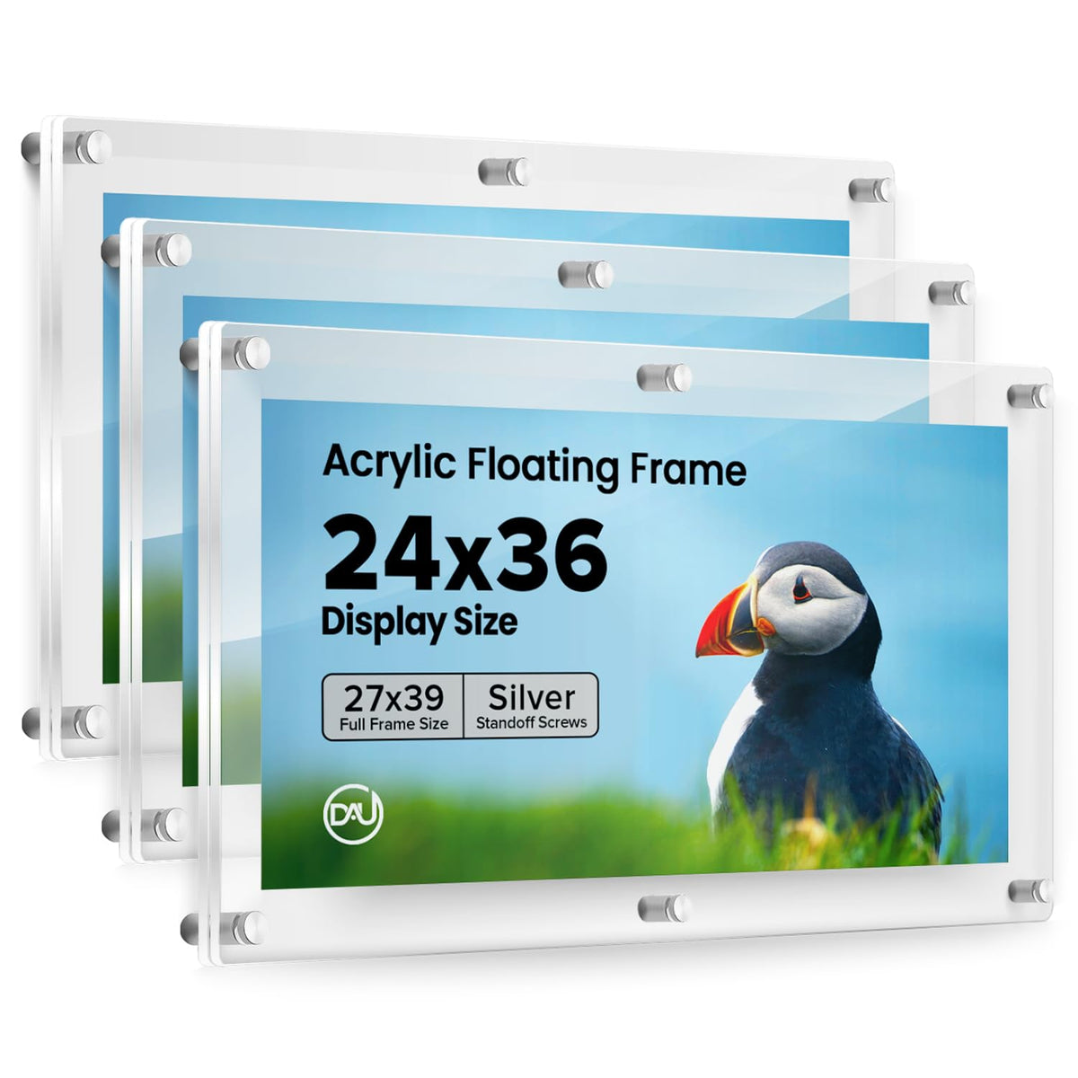 Frameless Floating Acrylic Frame 24"x36" (3 Pack)-Clear Picture Frame for Diploma,Wall Art,Photo, & Paintings, Heavy Duty Acrylic Floating Frames, Wall-Mounted Picture Frames, Rectangular Photo Holder
