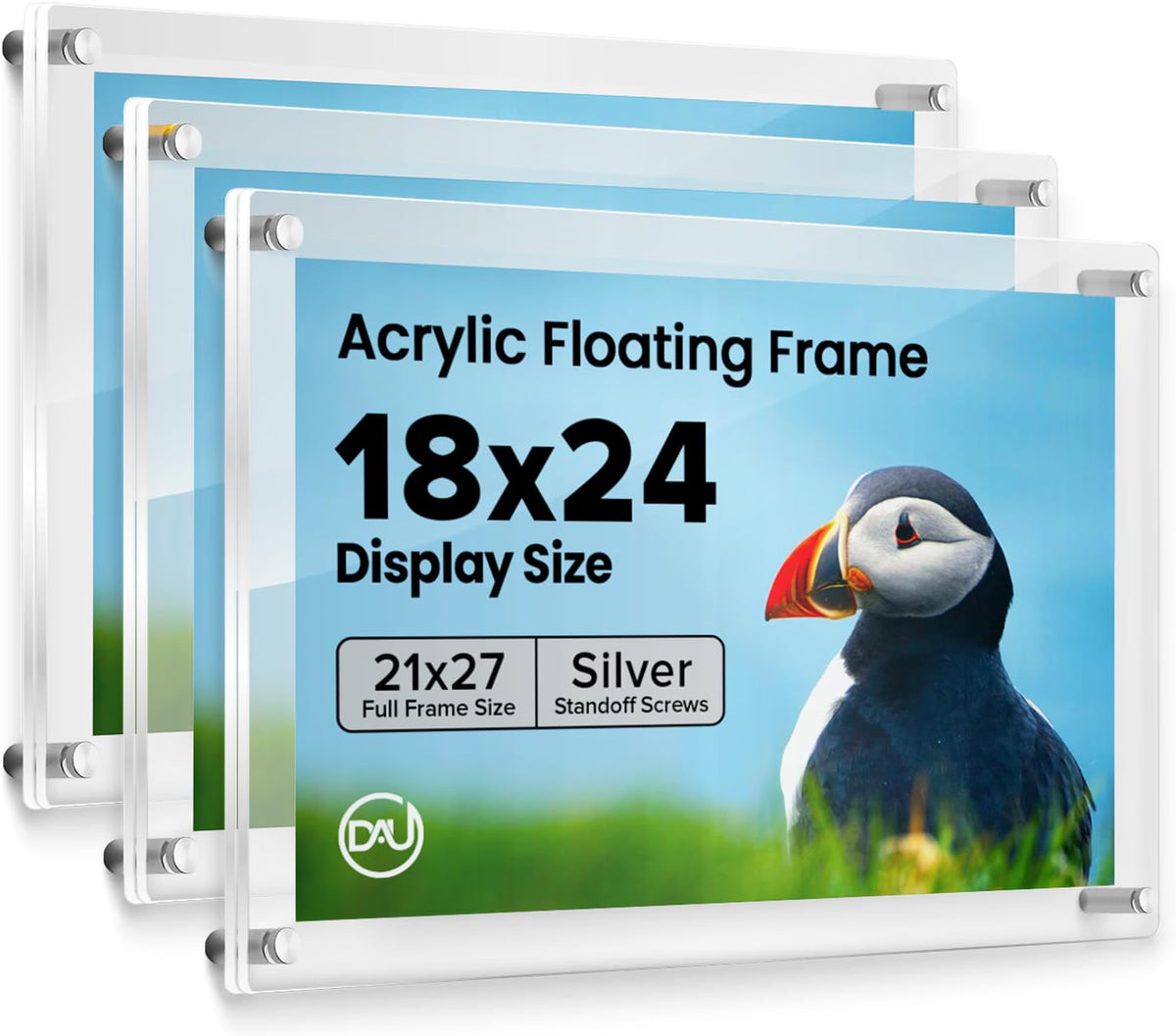 Clear Acrylic Wall Mount Floating Frameless Picture Frame (16 Sizes, 4 Standoff Colours)