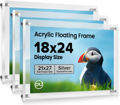 Clear Acrylic Wall Mount Floating Frameless Picture Frame (16 Sizes, 4 Standoff Colours)