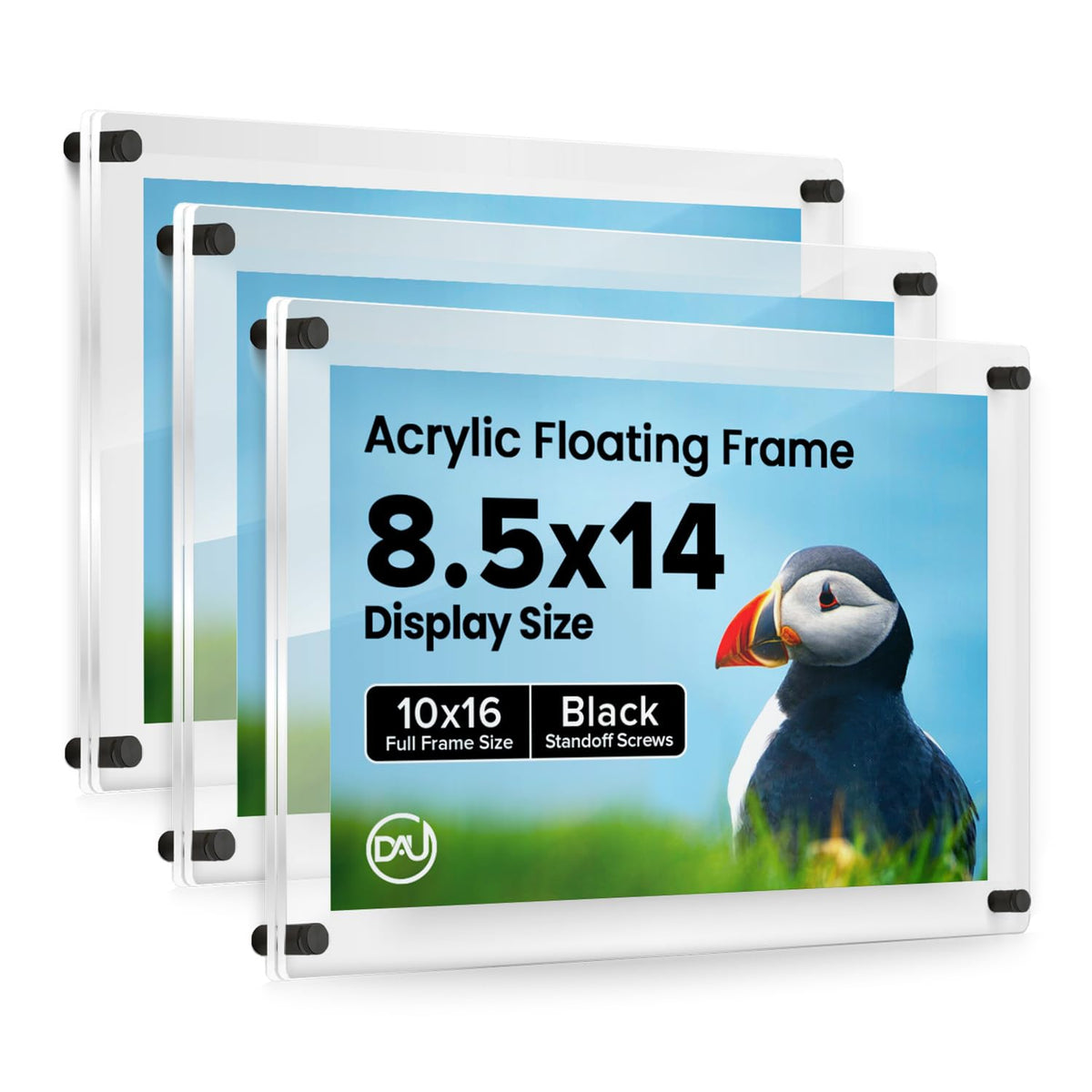 Acrylic Floating Frames Black Standoffs(3-Pack) 8.5" x 14" Clear Acrylic Frames for Wall Mount Floating Picture Frame, Diploma Poster Certificate Hanging Photo Display Degree Prints Artwork Documents