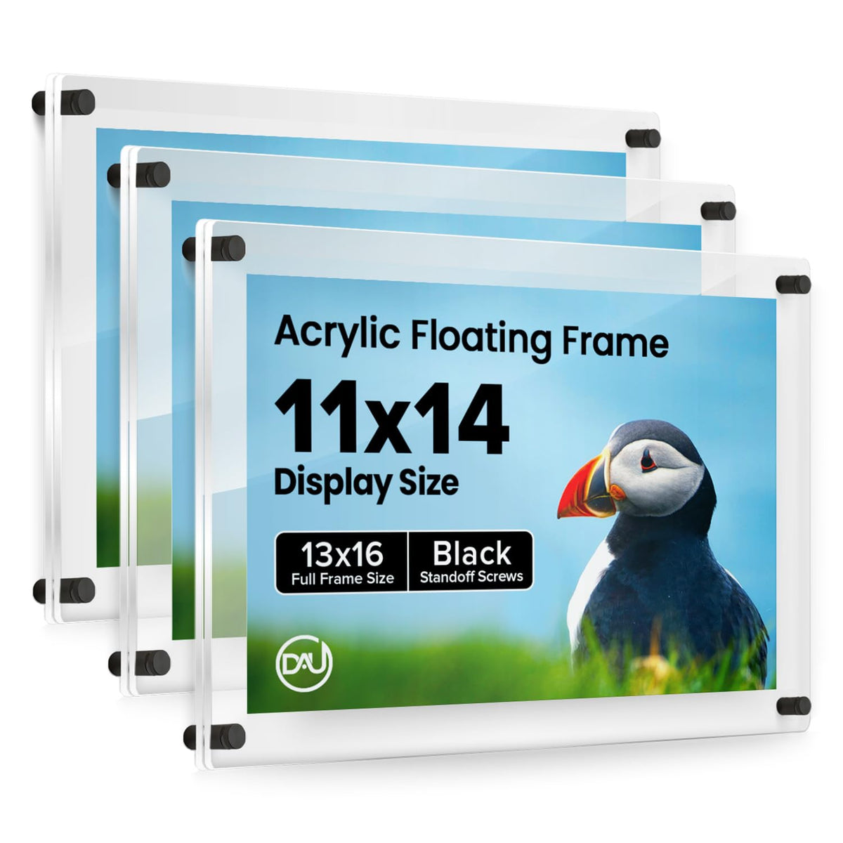 Acrylic Floating Frames Black Standoffs(3-Pack) 11" x 14" Clear Acrylic Frames for Wall Mount Floating Picture Frame, Diploma Poster Certificate Hanging Photo Display Degree Prints Artwork Documents