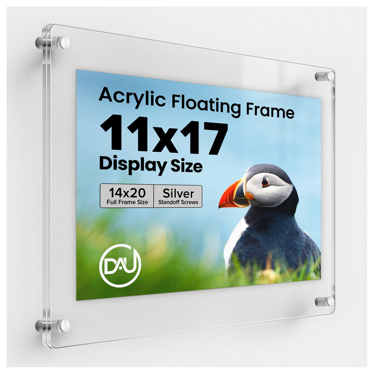 Frameless Floating Acrylic Frame 11"x17" - Clear Picture Frame for Diploma, Wall Art, Photo, & Paintings, Heavy Duty Acrylic Floating Frames, Wall-Mounted Picture Frames, Rectangular Photo Holder