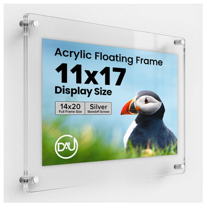 Frameless Floating Acrylic Frame 11"x17" - Clear Picture Frame for Diploma, Wall Art, Photo, & Paintings, Heavy Duty Acrylic Floating Frames, Wall-Mounted Picture Frames, Rectangular Photo Holder