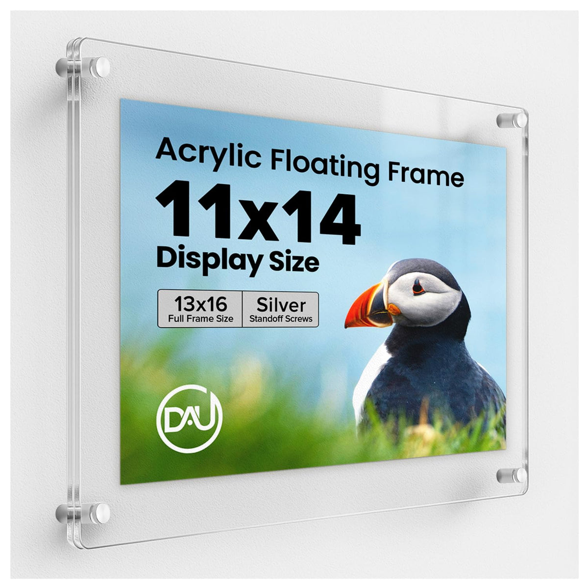 Frameless Floating Acrylic Frame 11"x14" - Clear Picture Frame for Diploma, Wall Art, Photo, & Paintings, Heavy Duty Acrylic Floating Frames, Wall-Mounted Picture Frames, Rectangular Photo Holder