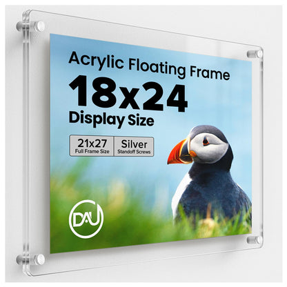 Frameless Floating Acrylic Frame 18"x24" - Clear Picture Frame for Diploma, Wall Art, Photo, & Paintings, Heavy Duty Acrylic Floating Frames, Wall-Mounted Picture Frames, Rectangular Photo Holder
