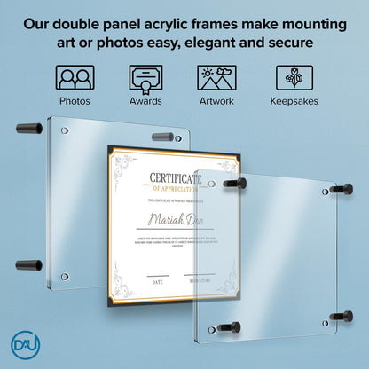 Clear Acrylic Wall Mount Floating Frameless Picture Frame (16 Sizes, 4 Standoff Colours) - 3