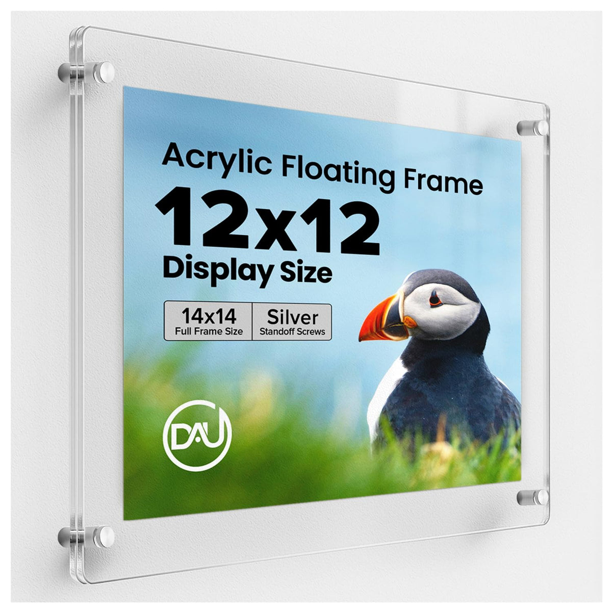 Frameless Floating Acrylic Frame 12"x12" - Clear Picture Frame for Diploma, Wall Art, Photo, & Paintings, Heavy Duty Acrylic Floating Frames, Wall-Mounted Picture Frames, Rectangular Photo Holder